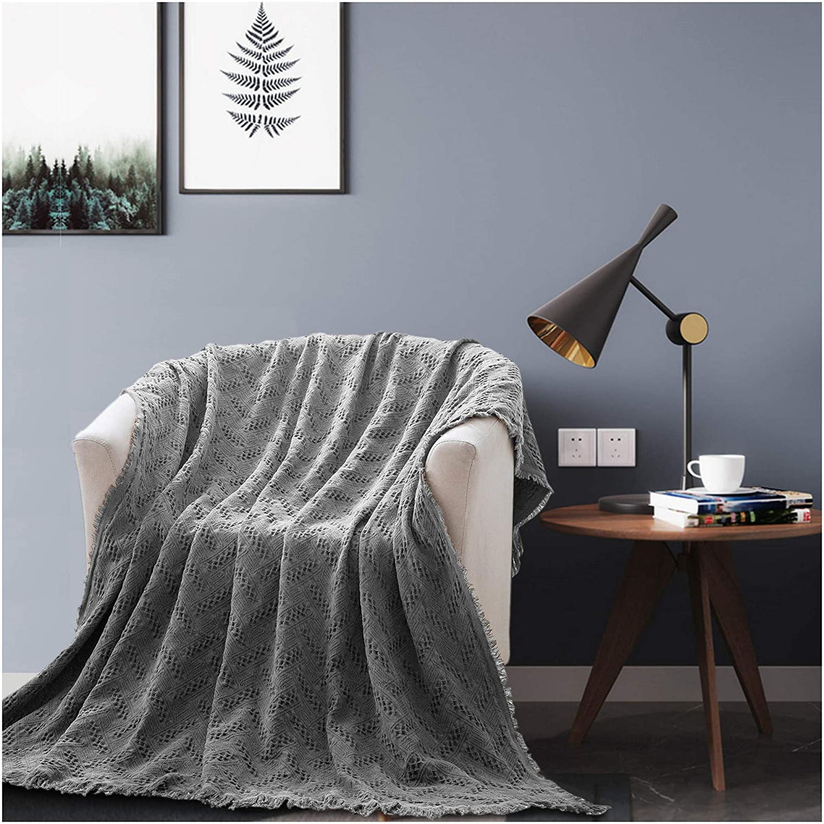 Kasentex Lightweight Cotton Throw Blanket - Soft Decorative Blanket for Sofa or Bed