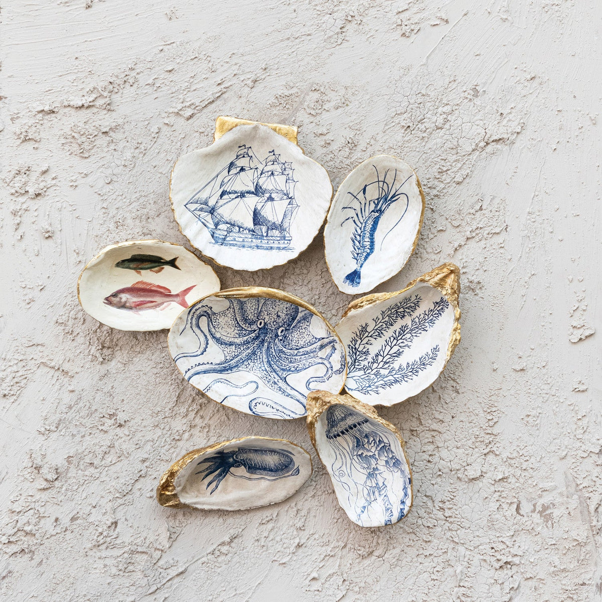 Blue & White Sea Life Shell Trinket Dish