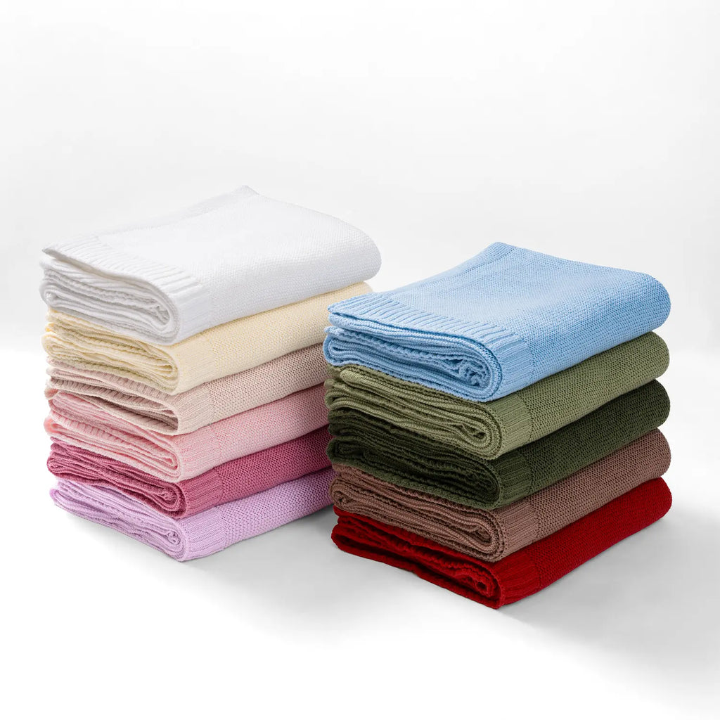 Classic Knit Cotton Baby Blanket in White