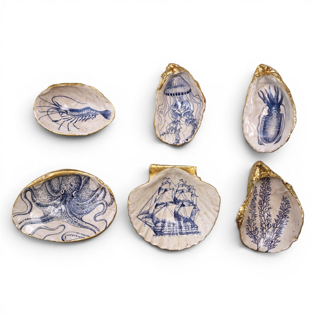 Blue & White Sea Life Shell Trinket Dish