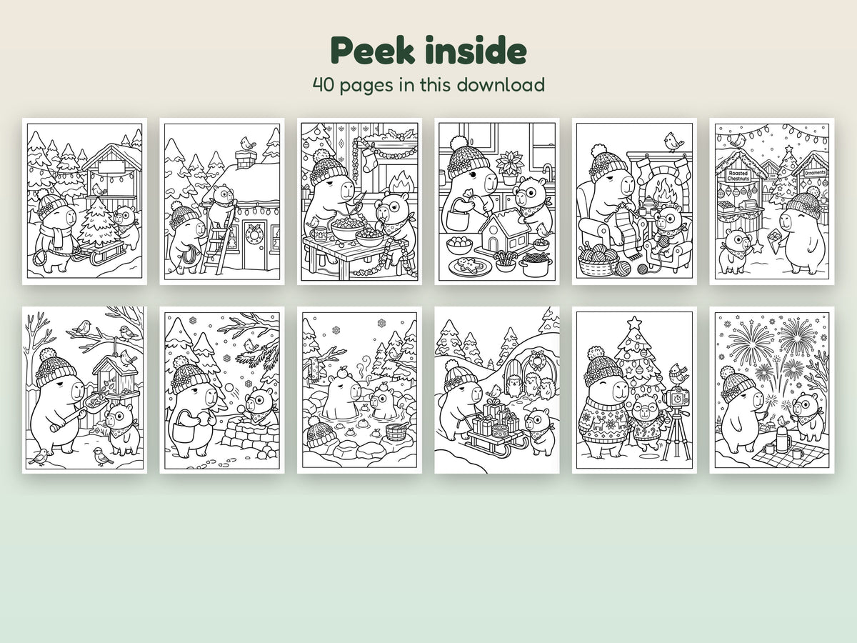 Capybara Christmas Printable Coloring Pages