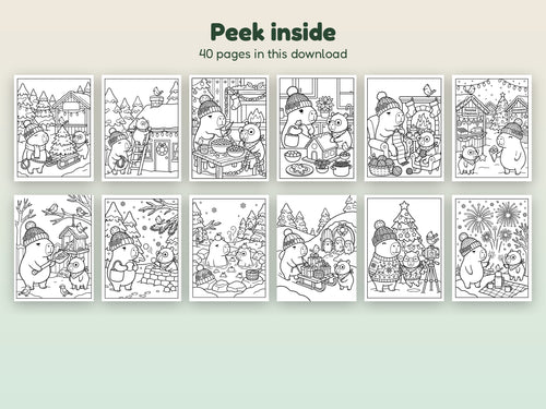 Capybara Christmas Printable Coloring Pages