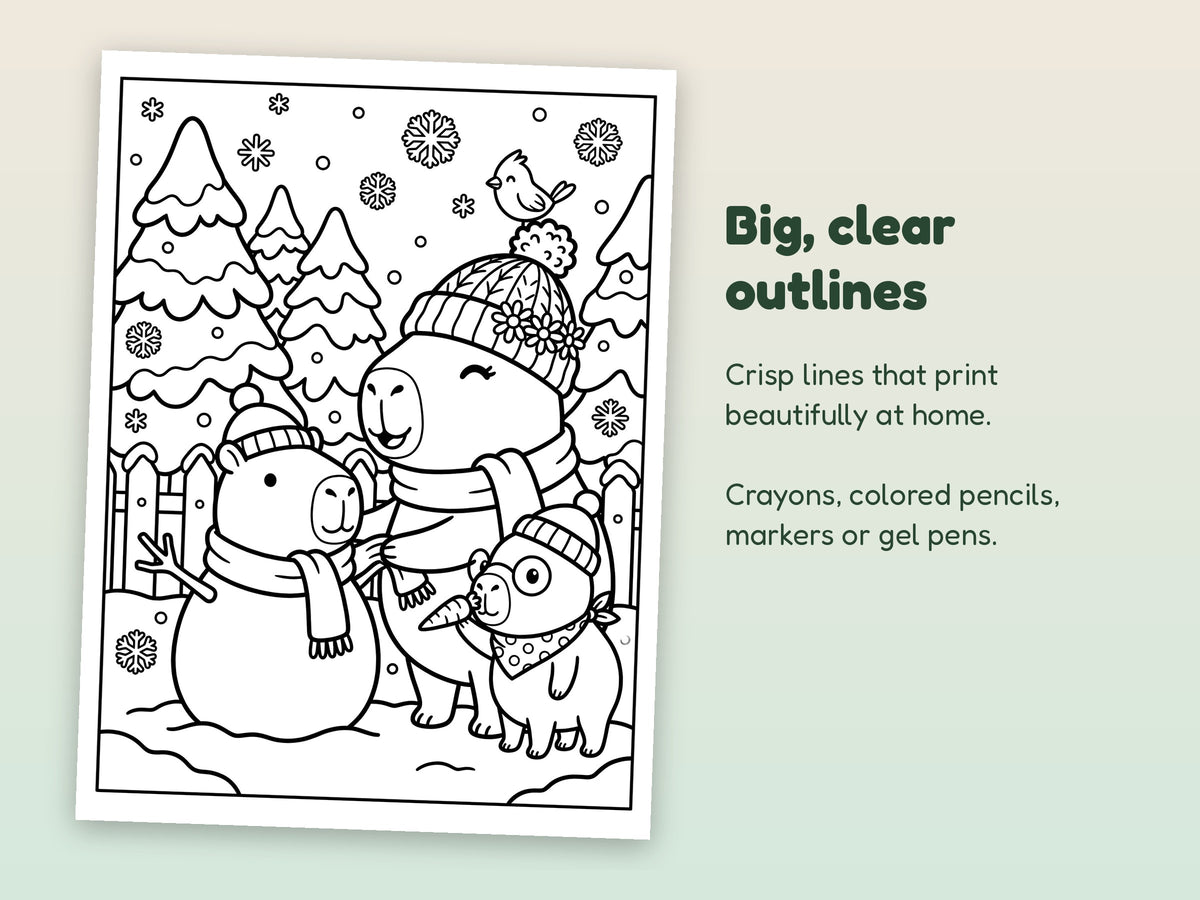 Capybara Christmas Printable Coloring Pages