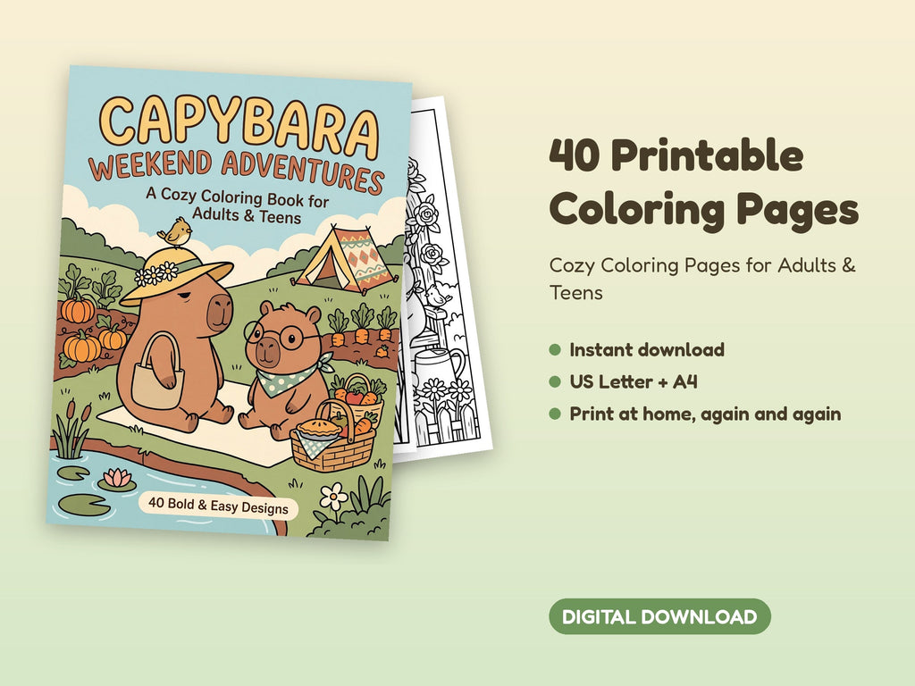 Capybara Weekend Adventures printable coloring pages
