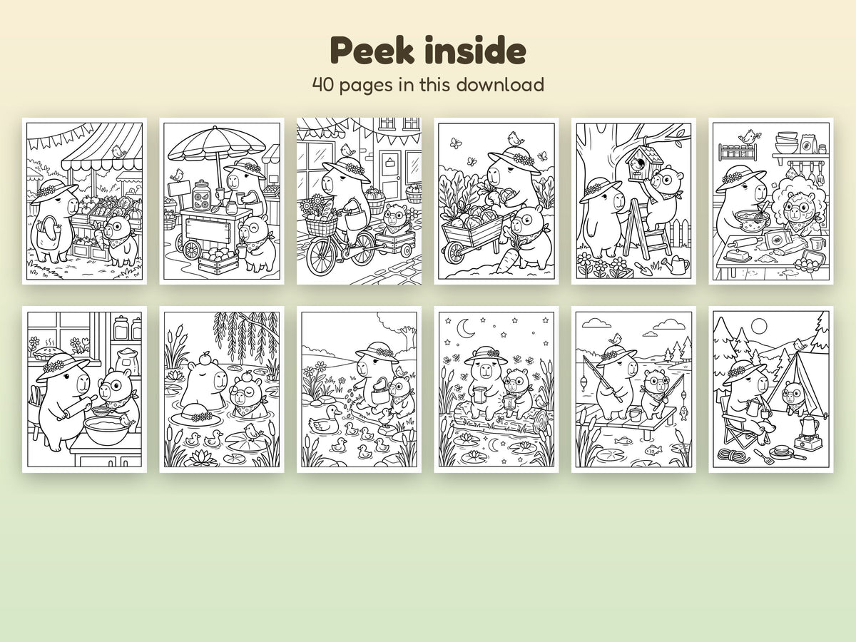Capybara Weekend Adventures Printable Coloring Pages