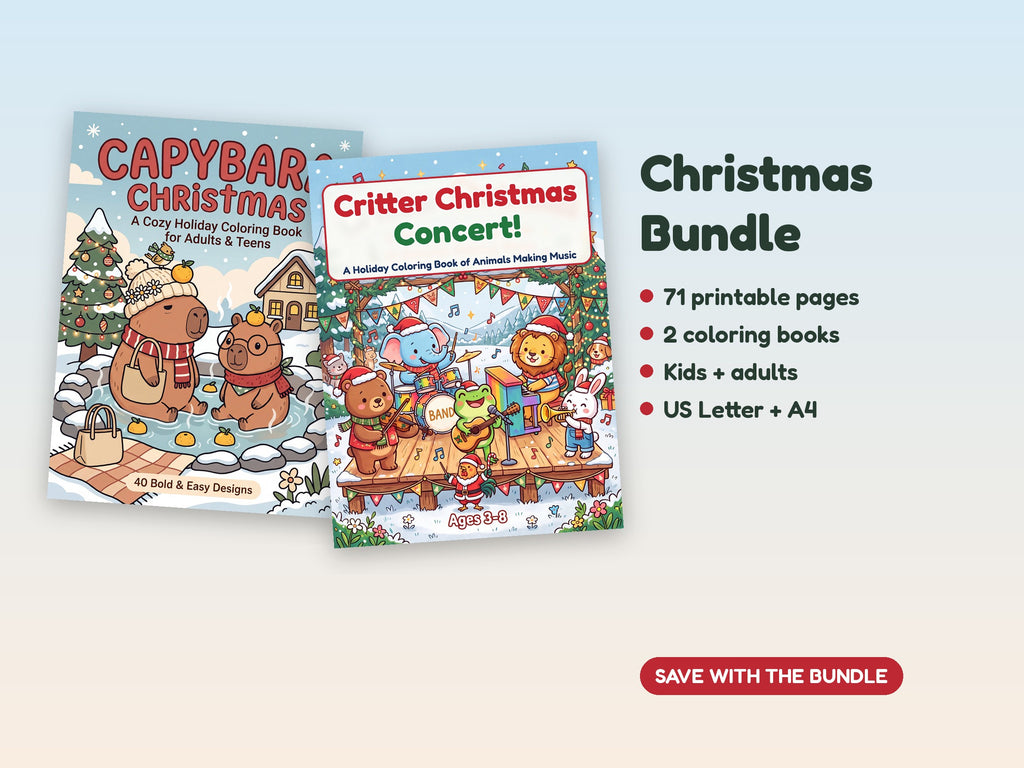 Christmas Coloring Bundle: Capybara Christmas + Critter Christmas Concert