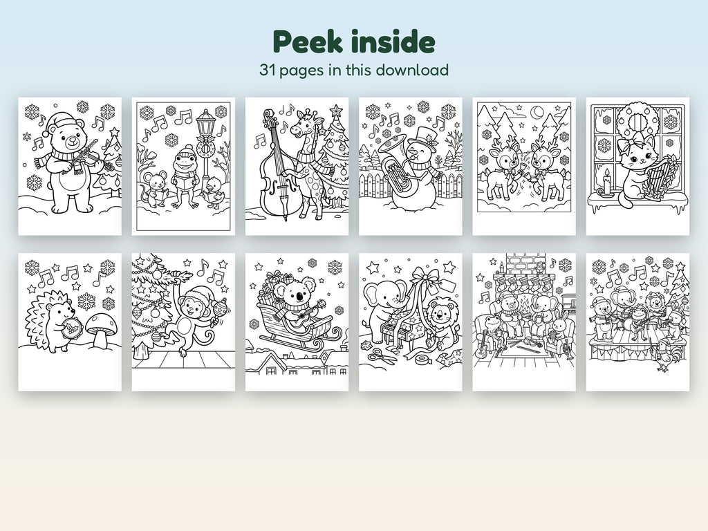 Critter Christmas Concert! Printable Coloring Pages for Kids