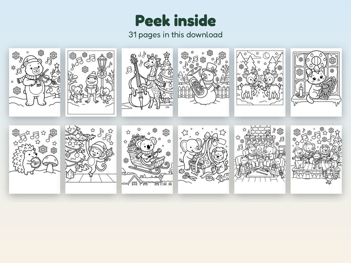 Critter Christmas Concert! Printable Coloring Pages for Kids