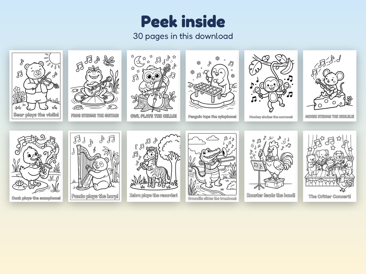 Critter Concert! Coloring Pages – Classroom License