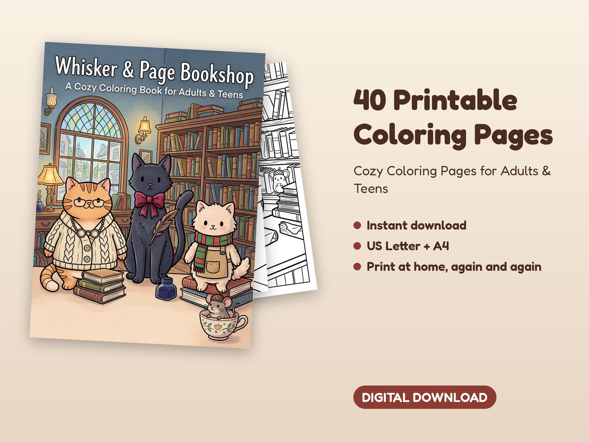 Whisker & Page Bookshop Printable Coloring Pages